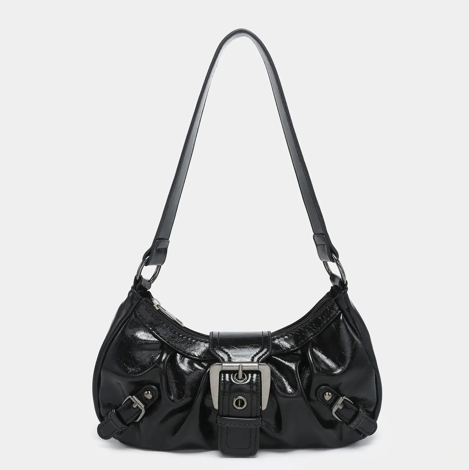 Exquisite Fashion Maillard Style Leather Shoulder Saddle Handbag Purse Vintage Underarm Rivet Belt Trendy Retro Bags
