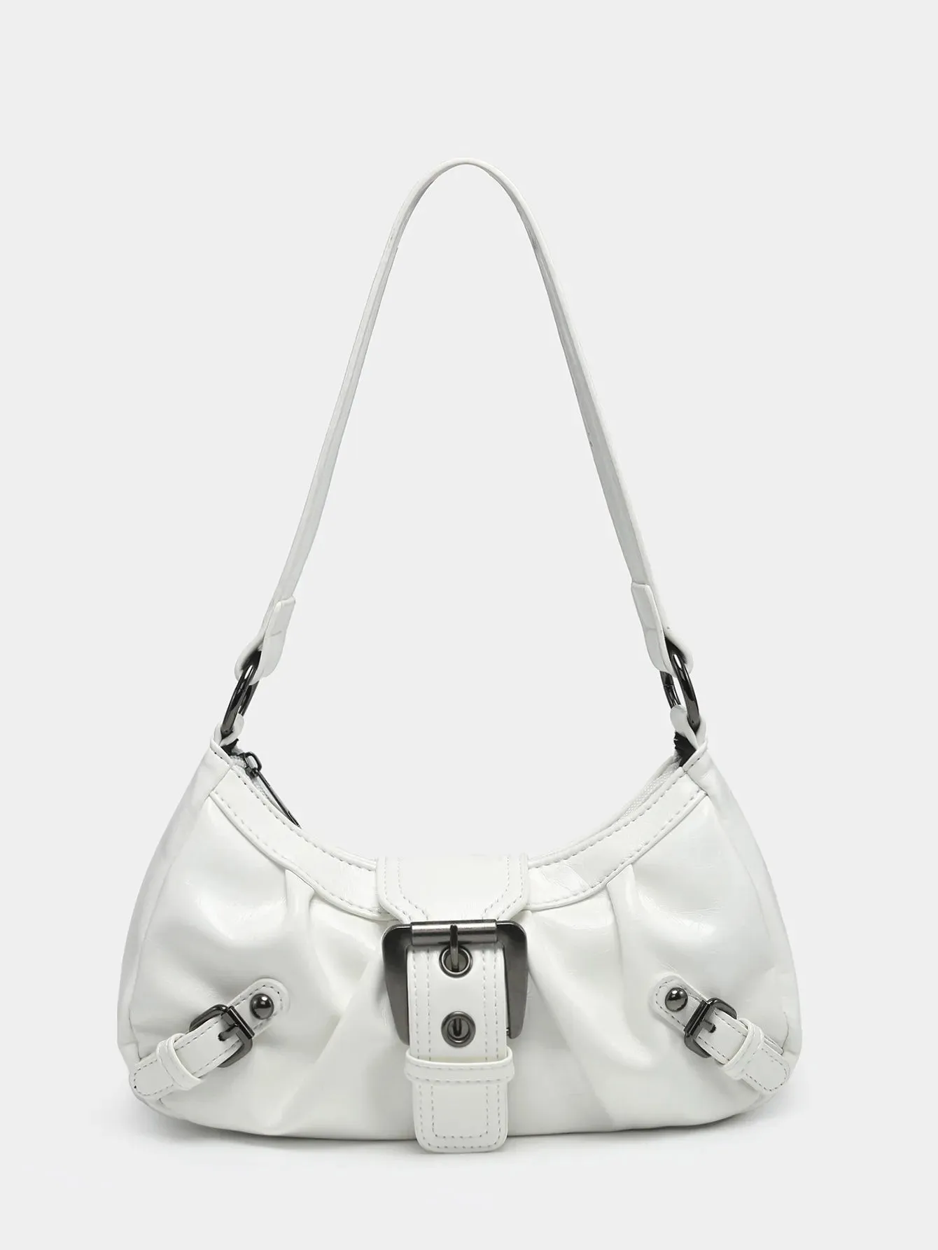 Exquisite Fashion Maillard Style Leather Shoulder Saddle Handbag Purse Vintage Underarm Rivet Belt Trendy Retro Bags