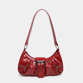 Exquisite Fashion Maillard Style Leather Shoulder Saddle Handbag Purse Vintage Underarm Rivet Belt Trendy Retro Bags
