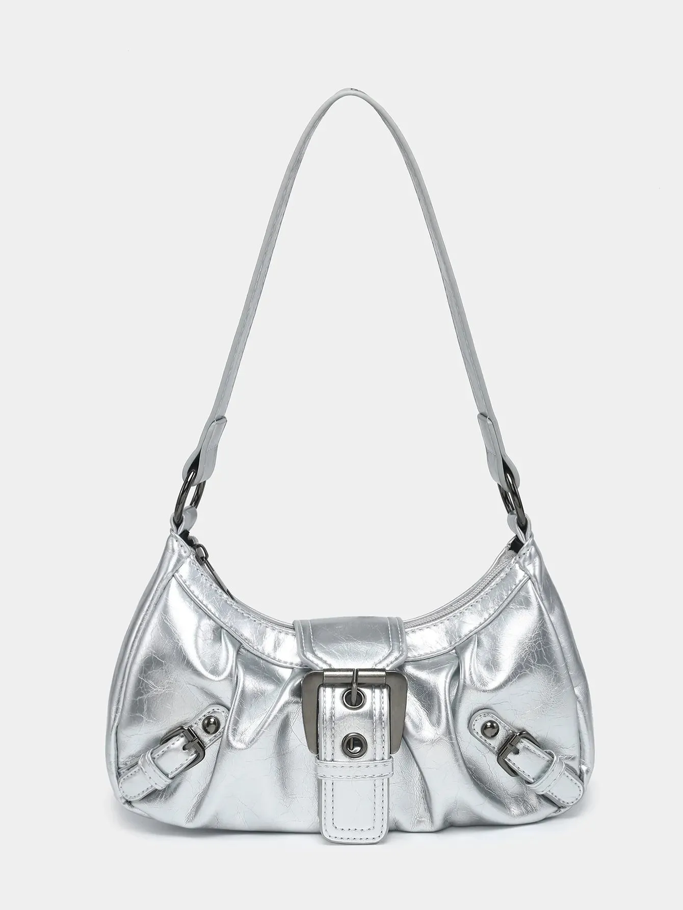 Exquisite Fashion Maillard Style Leather Shoulder Saddle Handbag Purse Vintage Underarm Rivet Belt Trendy Retro Bags