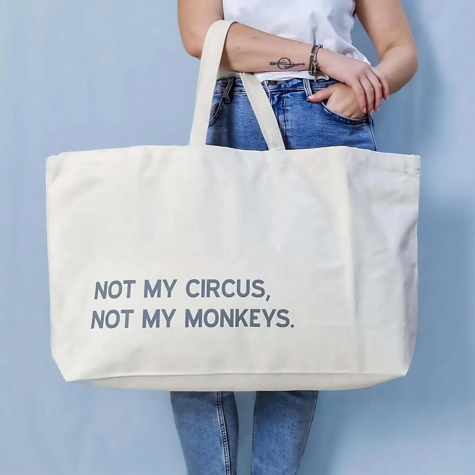 Extra-Large Custom Tote Bag – "Yep, My Circus, My Monkeys" Design | Personalised Canvas Bag with Any Text