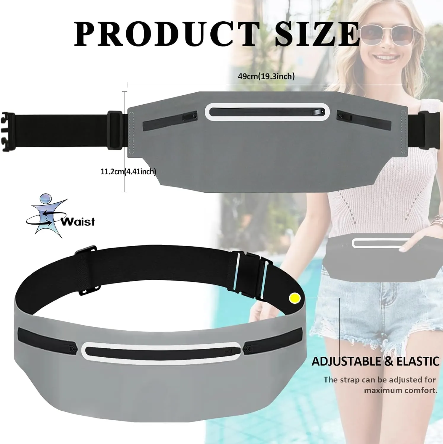 Fanny Pack for Men,Waterproof Sports Running Belt Bag for Women Crossbody Waist Bag Thin Waist Pack Fits Runner Travel Hiking Fishing Workout Cycling Walking Everywhere Carry Phone Pouch Grey