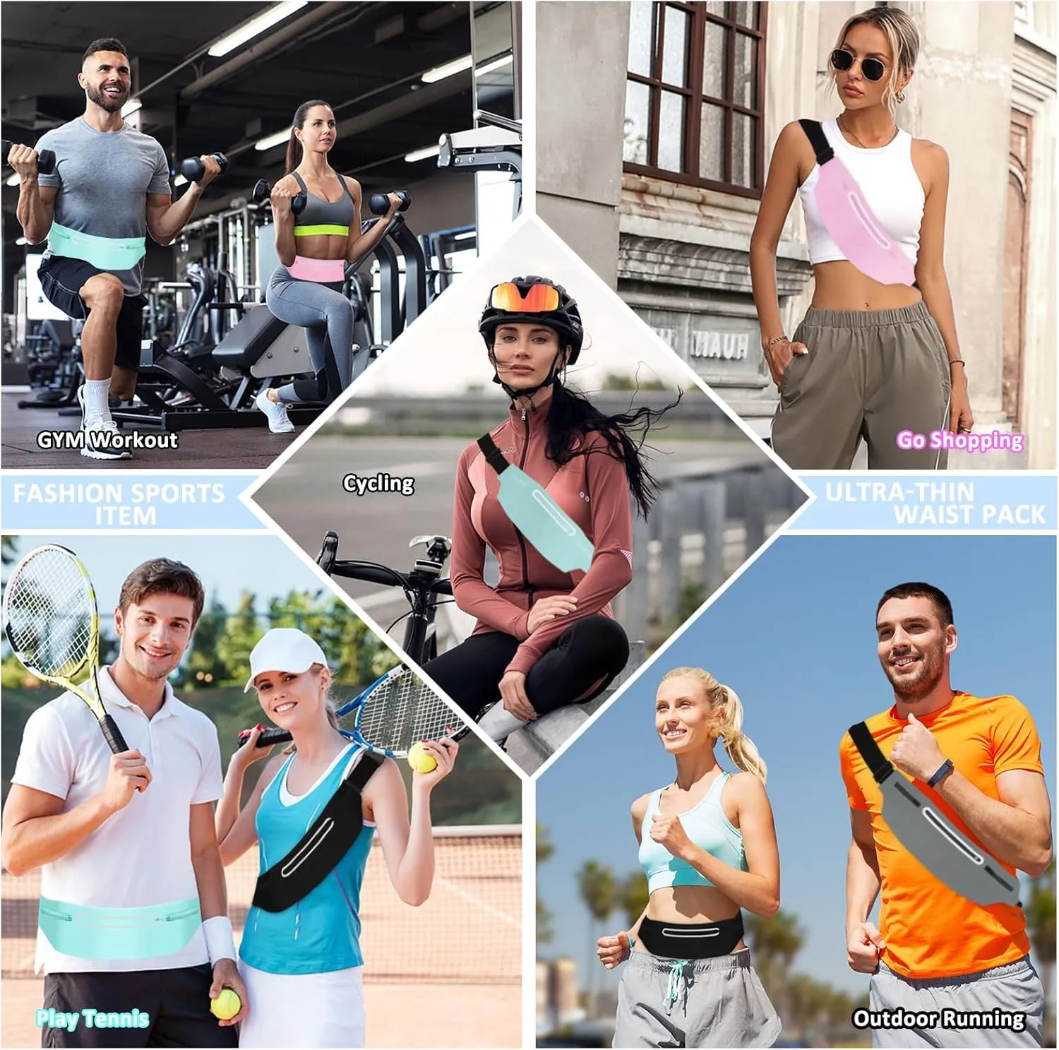 Fanny Pack for Men,Waterproof Sports Running Belt Bag for Women Crossbody Waist Bag Thin Waist Pack Fits Runner Travel Hiking Fishing Workout Cycling Walking Everywhere Carry Phone Pouch Grey
