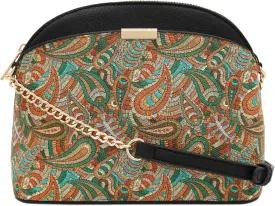 FashionPuzzle Leopard Paisley Print Small Dome Crossbody with Chain Strap