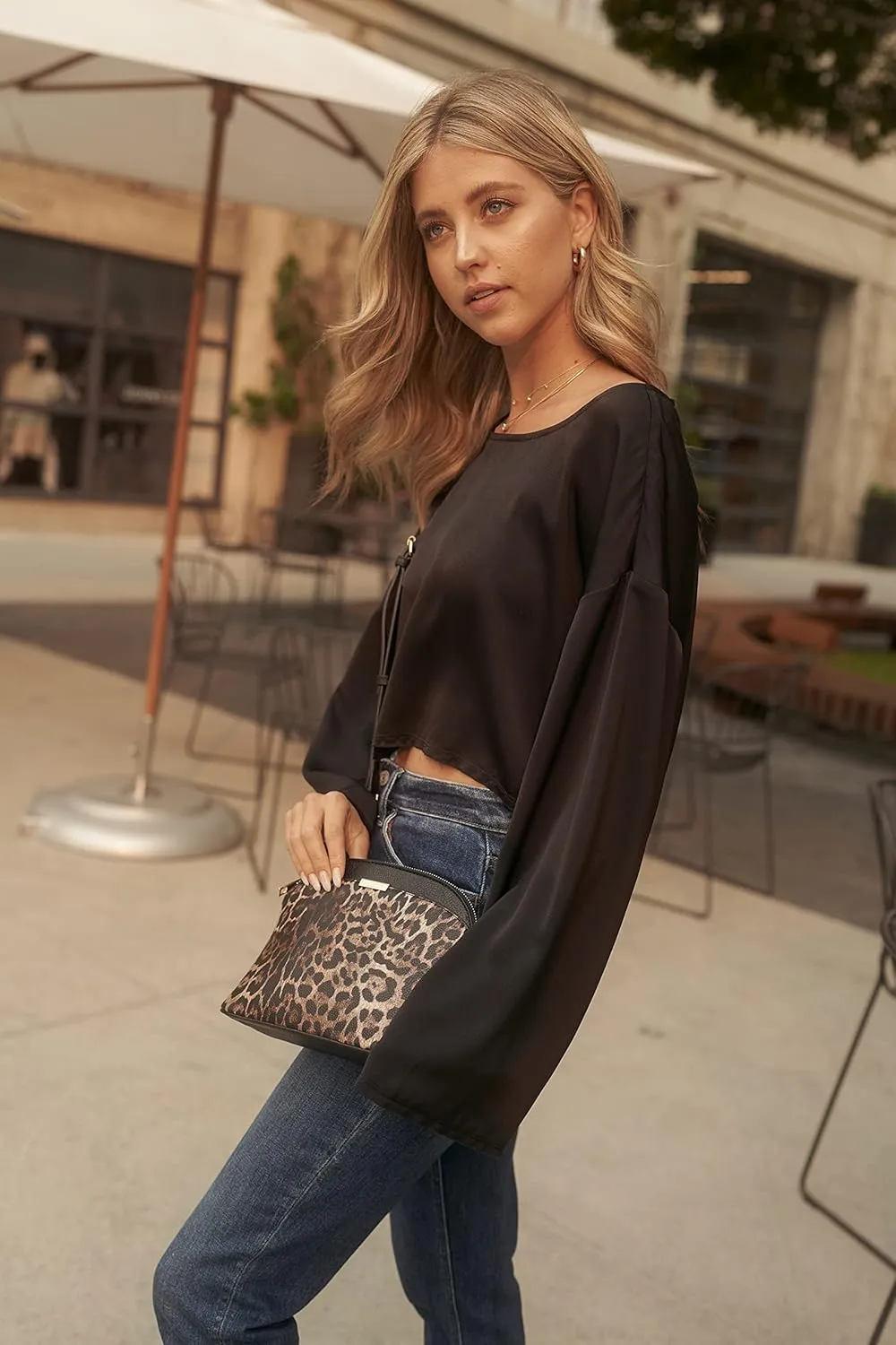 FashionPuzzle Leopard Paisley Print Small Dome Crossbody with Chain Strap