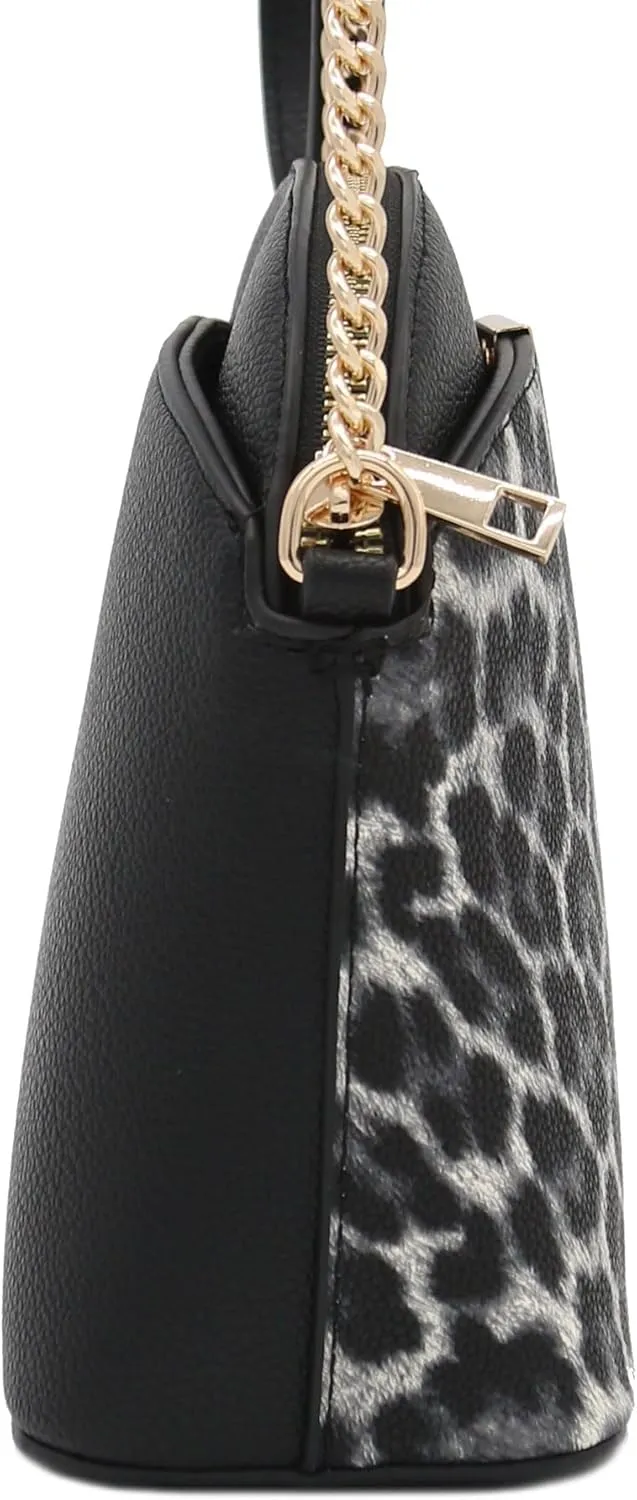FashionPuzzle Leopard Paisley Print Small Dome Crossbody with Chain Strap