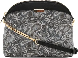 FashionPuzzle Leopard Paisley Print Small Dome Crossbody with Chain Strap