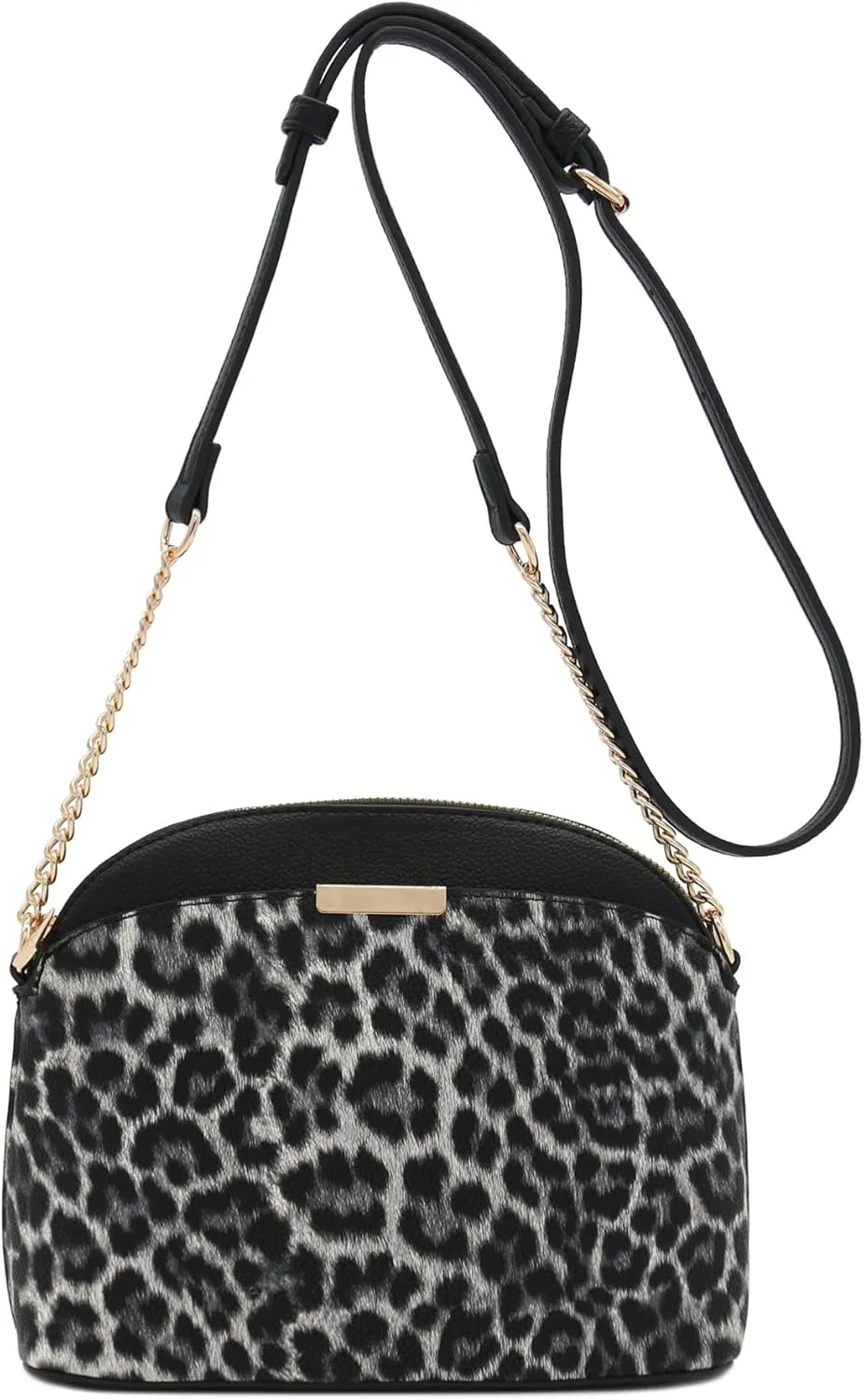 FashionPuzzle Leopard Paisley Print Small Dome Crossbody with Chain Strap