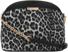 FashionPuzzle Leopard Paisley Print Small Dome Crossbody with Chain Strap