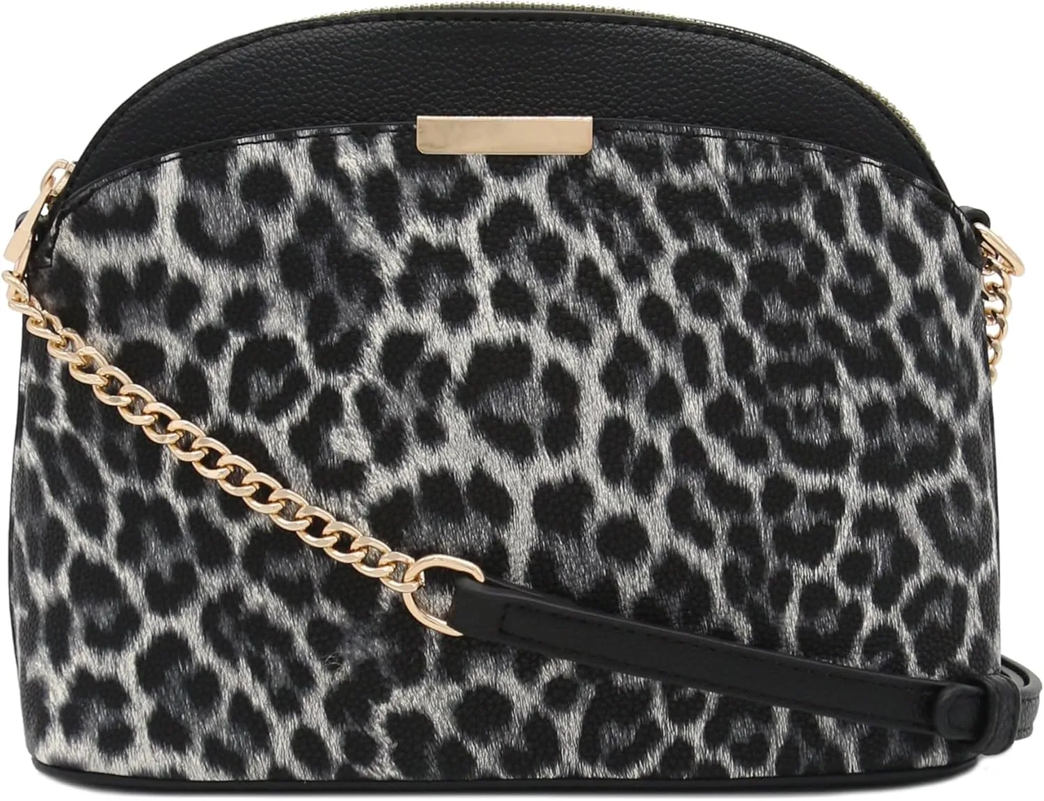 FashionPuzzle Leopard Paisley Print Small Dome Crossbody with Chain Strap