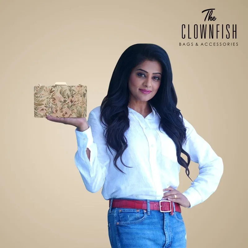 Faux Leather Clutch - Elegant Crystal Clasp | Detachable Chain | 20x4x13 cm | Copper