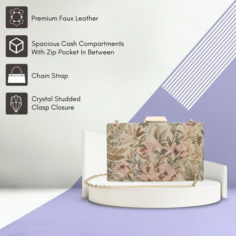 Faux Leather Clutch - Elegant Crystal Clasp | Detachable Chain | 20x4x13 cm | Copper