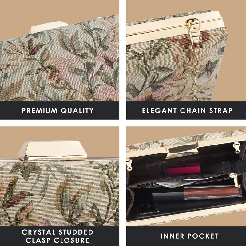 Faux Leather Clutch - Elegant Crystal Clasp | Detachable Chain | 20x4x13 cm | Copper