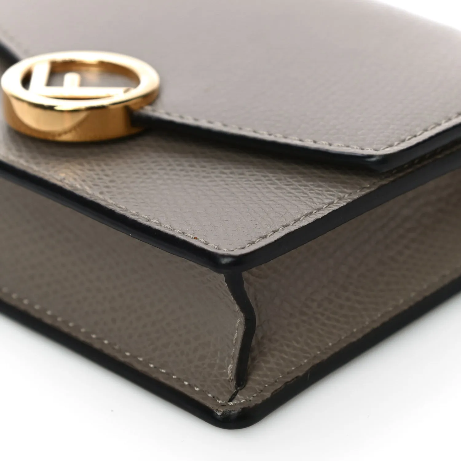 Fendi F is Fendi Tortora Grey Leather Mini Chain Wallet Bag 8M0408