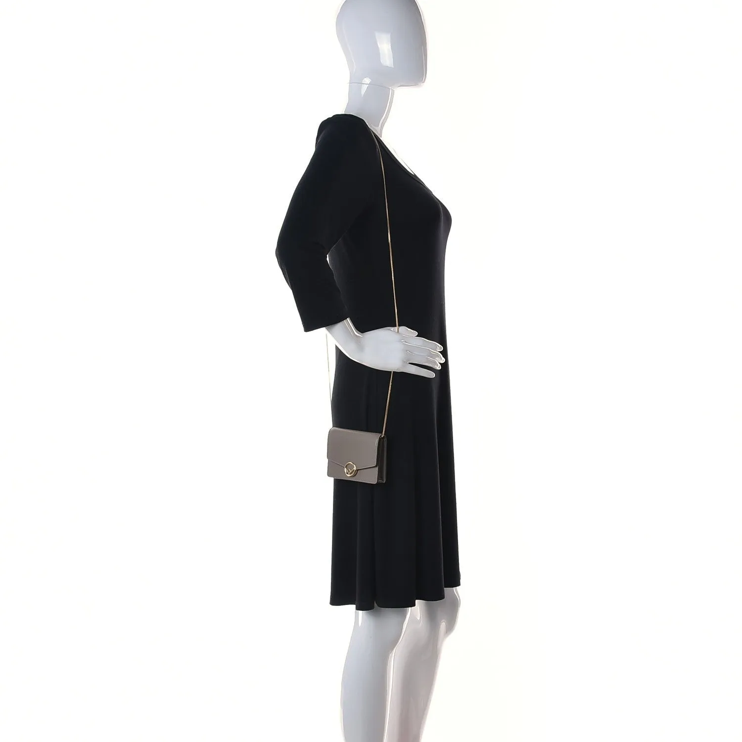 Fendi F is Fendi Tortora Grey Leather Mini Chain Wallet Bag 8M0408