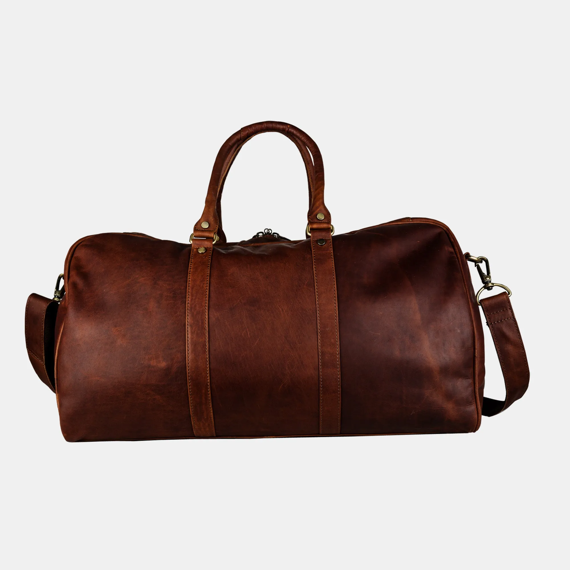 FINELAER Premium Leather Travel Duffle Bag Large Capacity Adjustable Strap