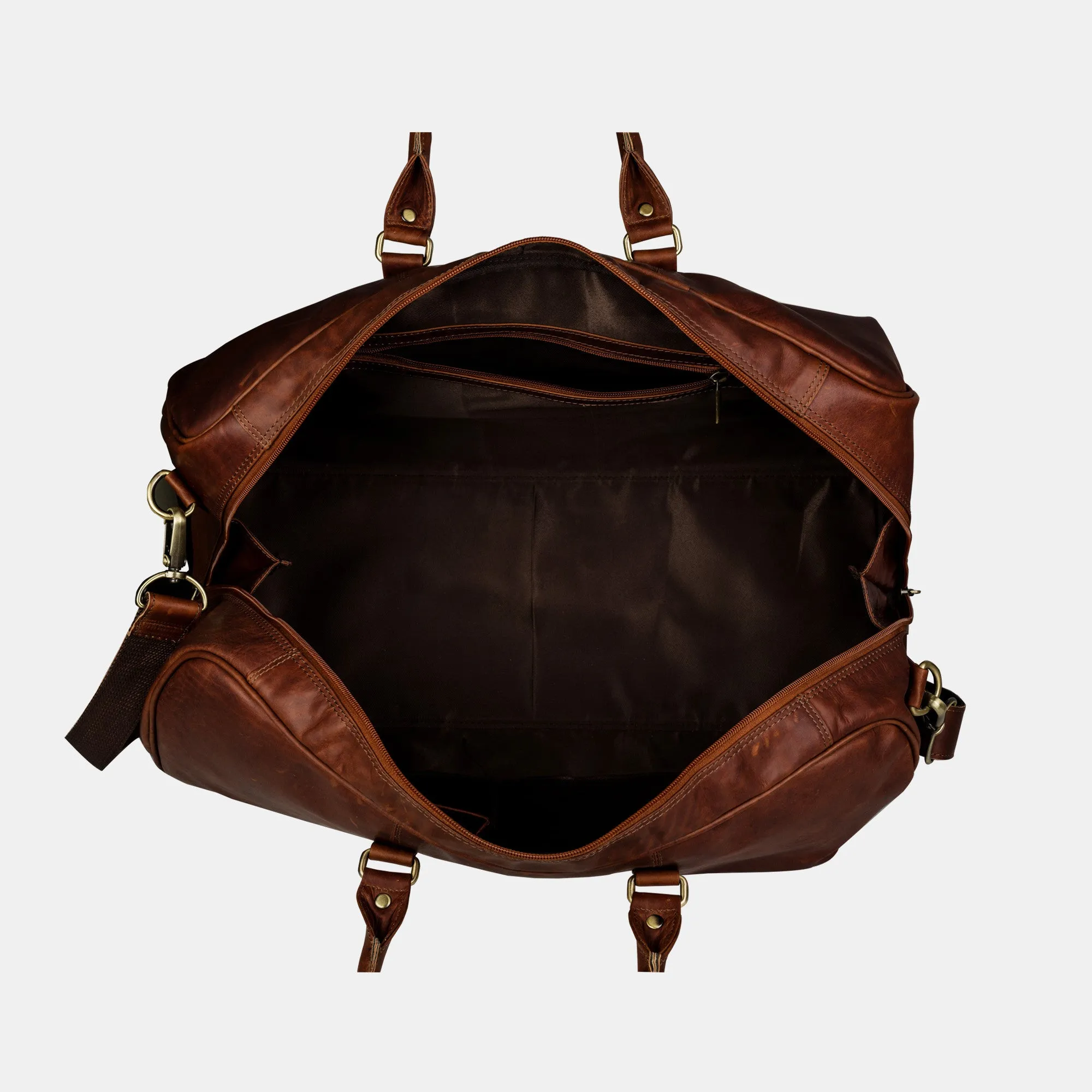 FINELAER Premium Leather Travel Duffle Bag Large Capacity Adjustable Strap