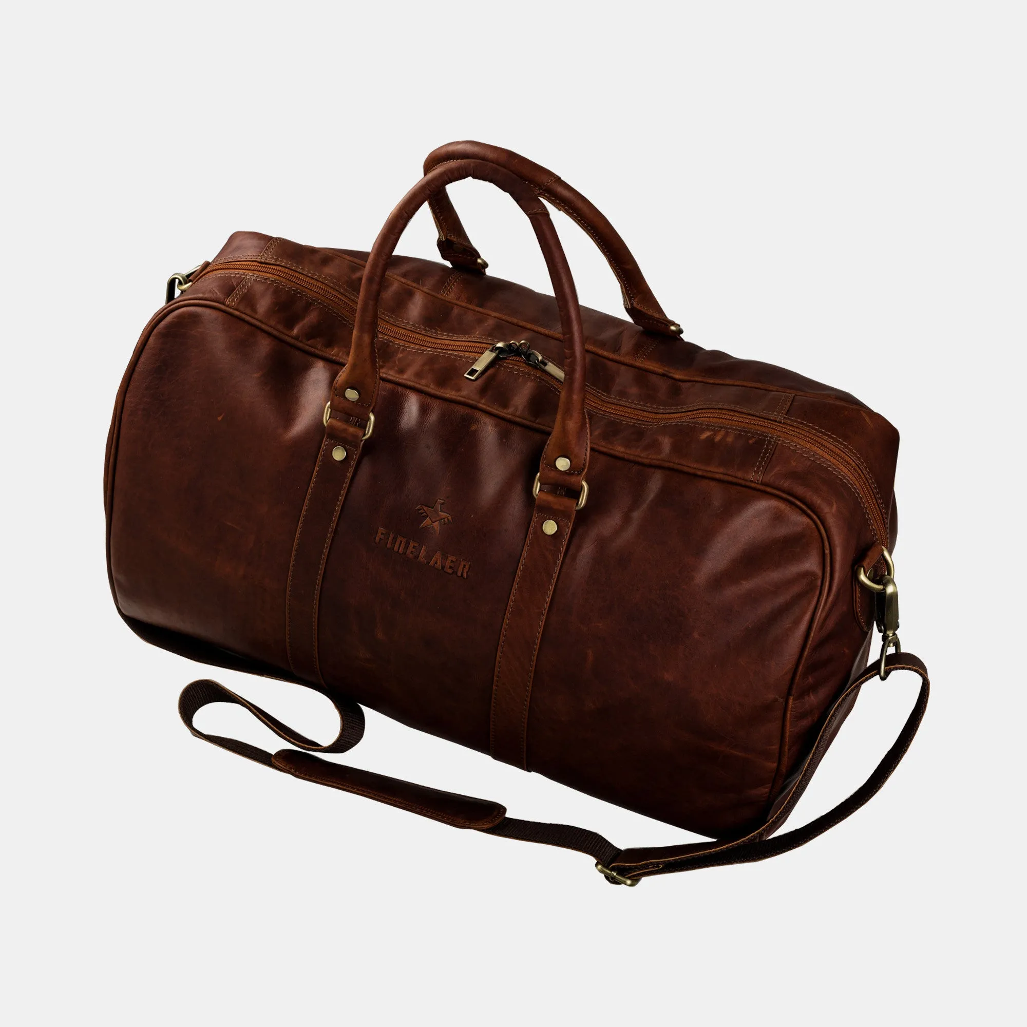 FINELAER Premium Leather Travel Duffle Bag Large Capacity Adjustable Strap