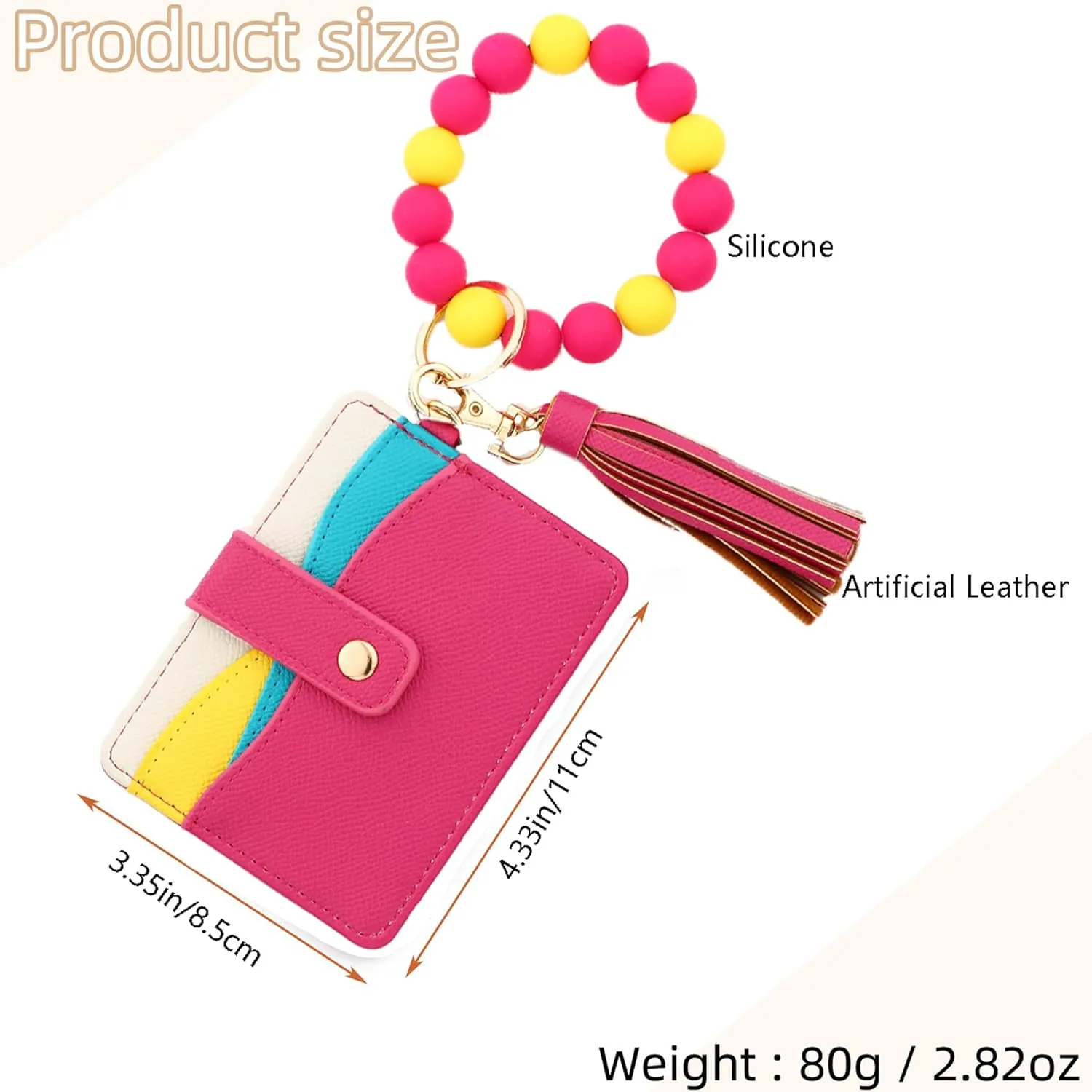 Flower Keychain Wristlet Wallets for Women Cute Silicone Beaded Credit Card Holder Key Ring Bracelet Wallet (Pink2)