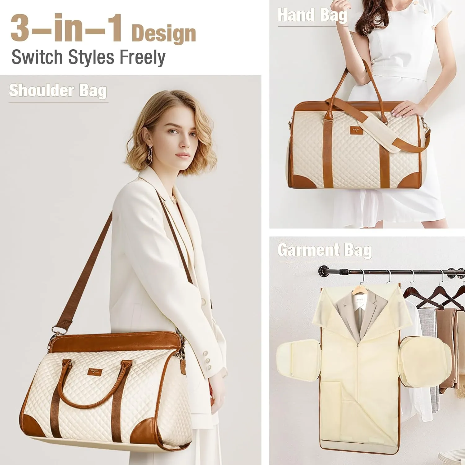 Garment Bag for Travel, 3 in 1 Convertible Jenni Bag Roomy Design Duffle Suit Bags with Water-Resistant Shoe Pouch, Overnight Halfday Weekender Bags for Women Hanging Clothes