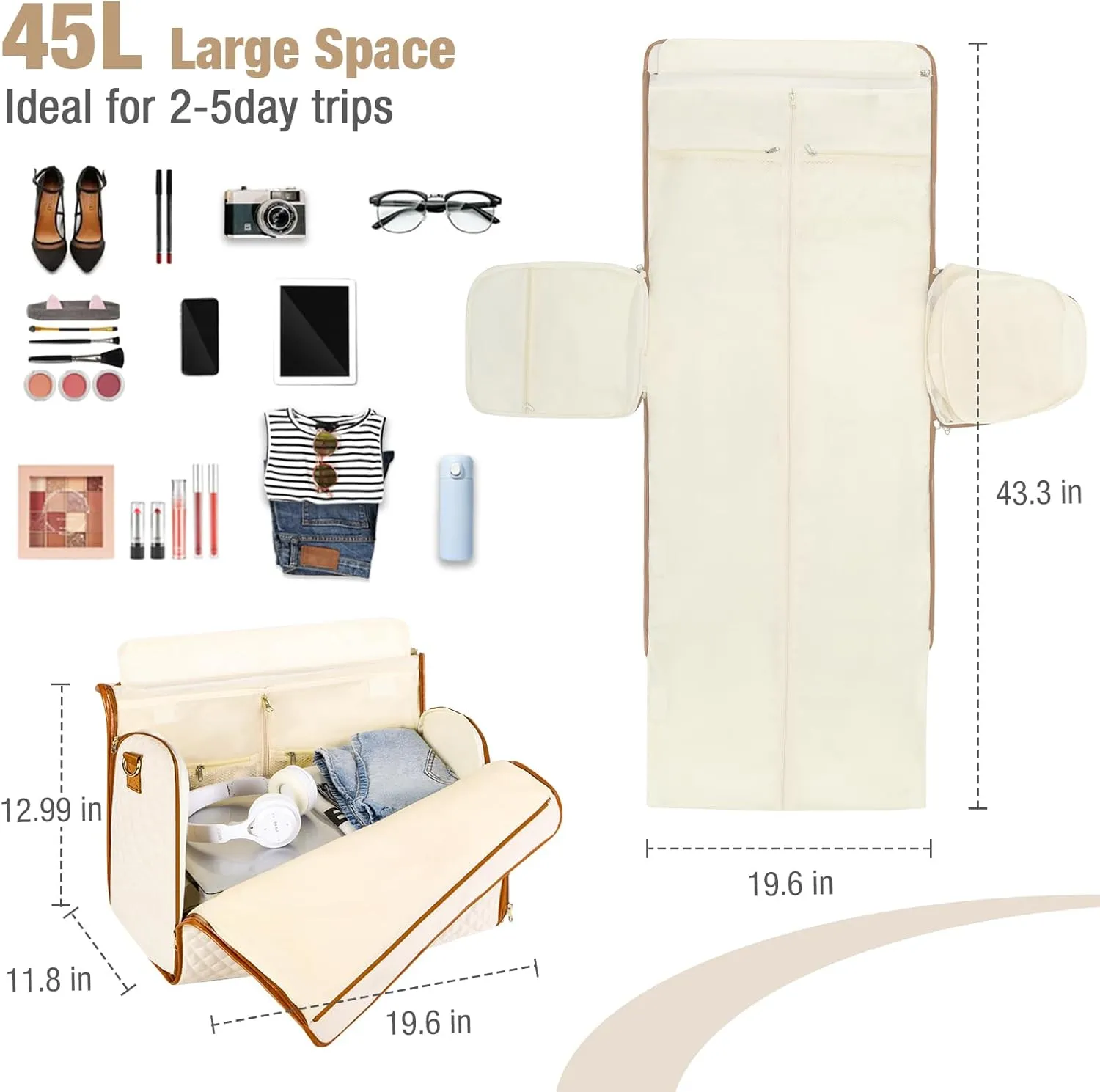 Garment Bag for Travel, 3 in 1 Convertible Jenni Bag Roomy Design Duffle Suit Bags with Water-Resistant Shoe Pouch, Overnight Halfday Weekender Bags for Women Hanging Clothes
