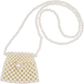Girls White Beaded Pearl Crossbody Bag Acrylic Beaded Tiny Crossbody Pearl Handbag and Purse Clutch Mini Wedding Bag