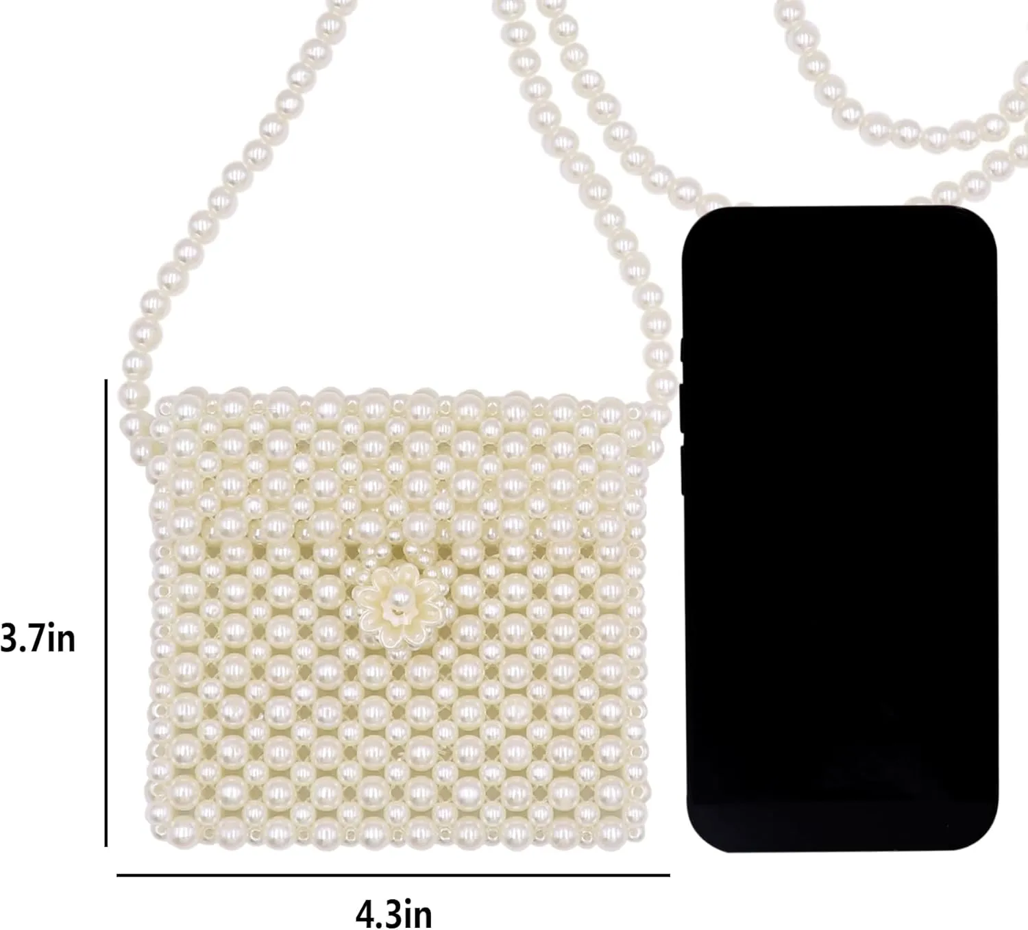 Girls White Beaded Pearl Crossbody Bag Acrylic Beaded Tiny Crossbody Pearl Handbag and Purse Clutch Mini Wedding Bag