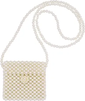 Girls White Beaded Pearl Crossbody Bag Acrylic Beaded Tiny Crossbody Pearl Handbag and Purse Clutch Mini Wedding Bag