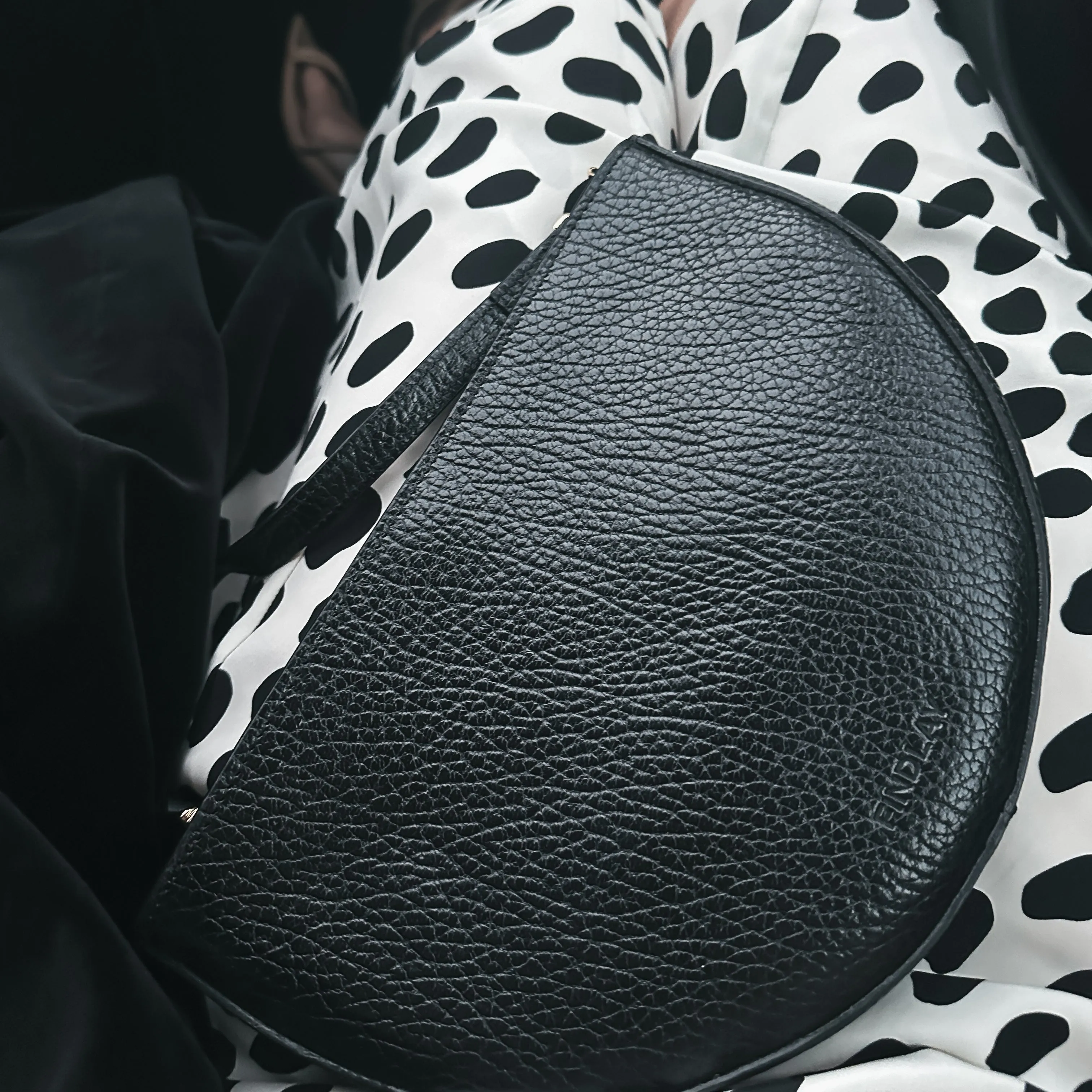 Half Moon Crossbody, Black Lux Pebble