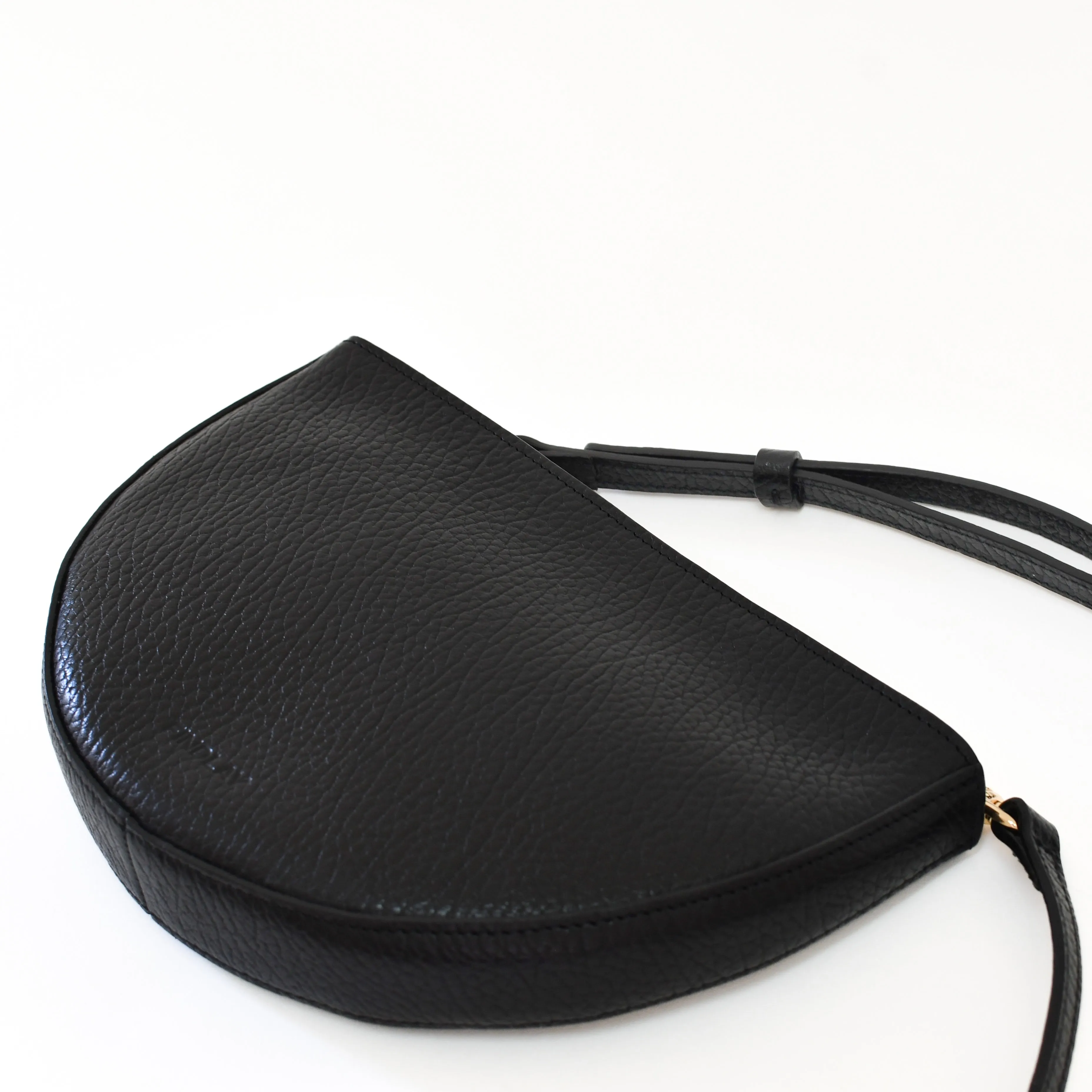 Half Moon Crossbody, Black Lux Pebble