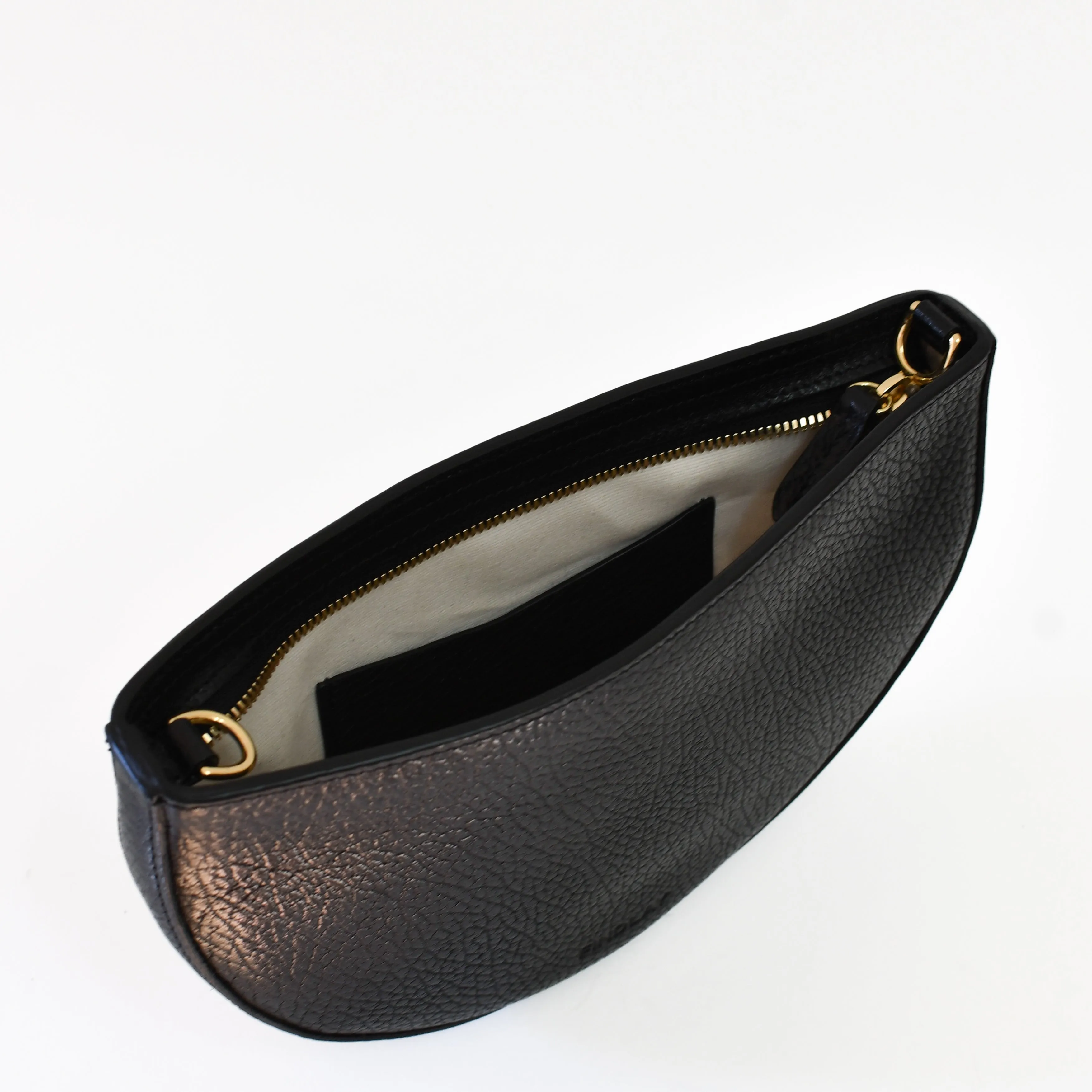 Half Moon Crossbody, Black Lux Pebble