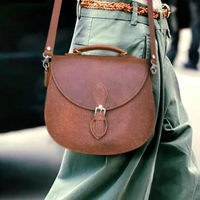 Handmade Tannery Leather Saddle Bag - Tan