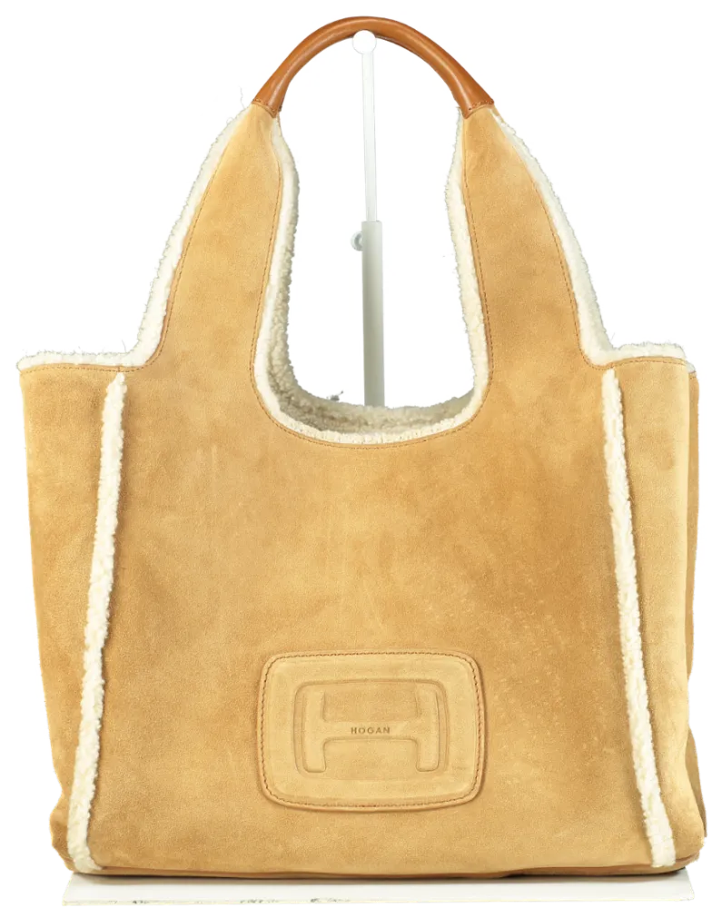 Hogan Tan H-bag suede tote bag