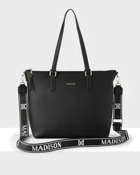Inga Large Zip Top Tote Bag with Laptop Pocket   Monogram Stripe Bag Strap