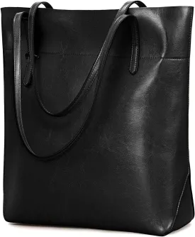 Kattee Vintage Genuine Leather Tote Shoulder Handbag for Woman with Adjustable Handles