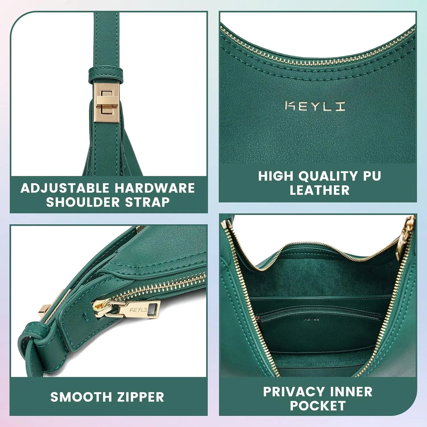 Keyli Shoulder Bag Stylish Casual Clutch Purses for Women 3 Ways Adjust Strap Hobo Handbags with Zip Closure