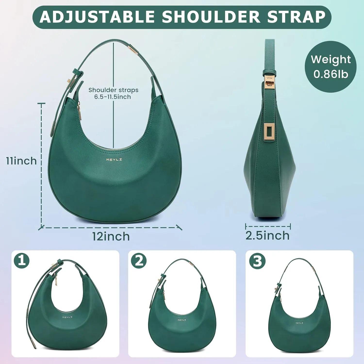 Keyli Shoulder Bag Stylish Casual Clutch Purses for Women 3 Ways Adjust Strap Hobo Handbags with Zip Closure