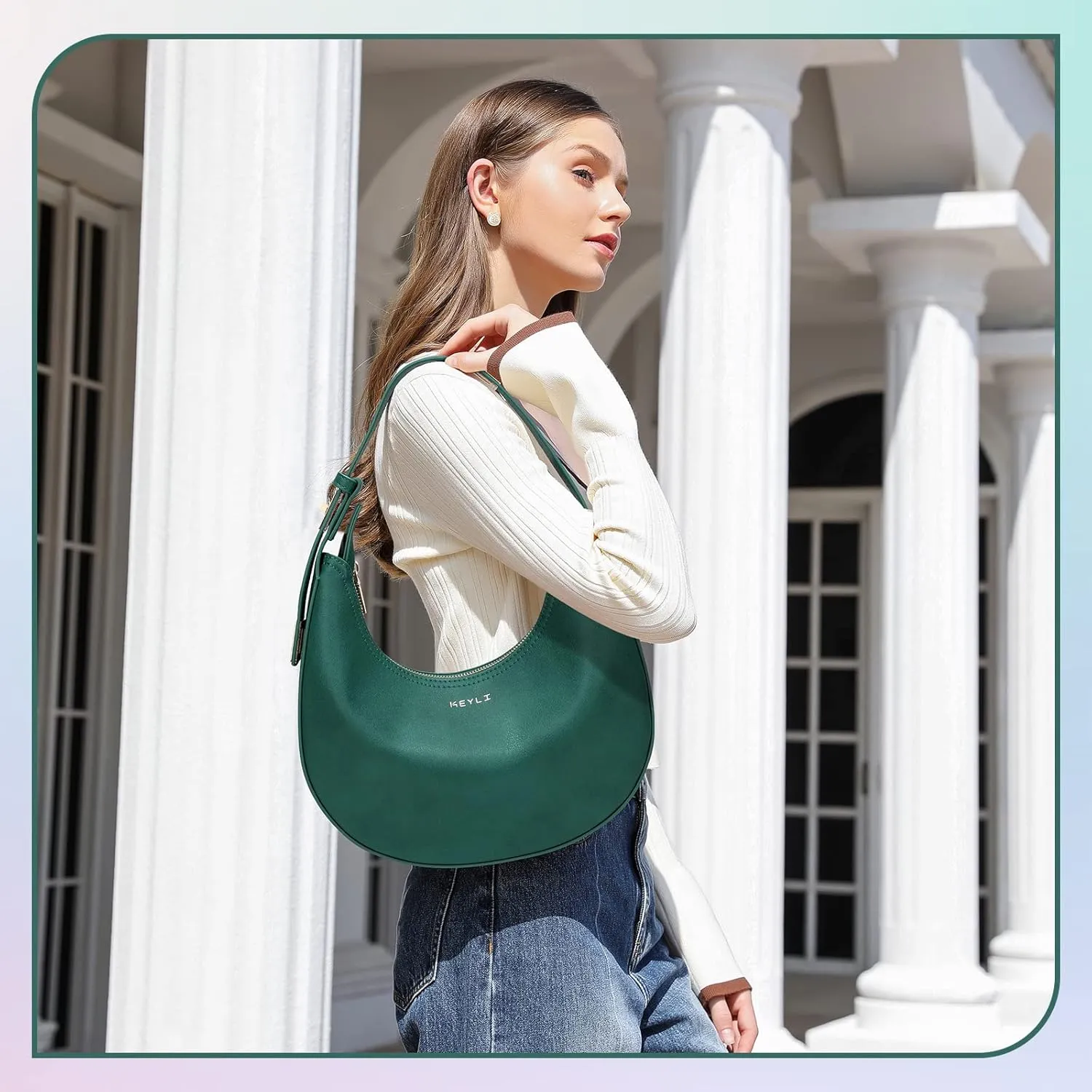Keyli Shoulder Bag Stylish Casual Clutch Purses for Women 3 Ways Adjust Strap Hobo Handbags with Zip Closure