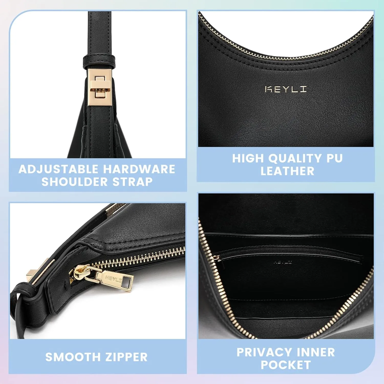 Keyli Shoulder Bag Stylish Casual Clutch Purses for Women 3 Ways Adjust Strap Hobo Handbags with Zip Closure