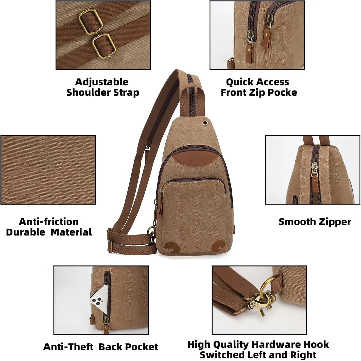 KL928 Canvas Sling Bag Crossbody Backpack Shoulder Casual Rucksack for Men Women
