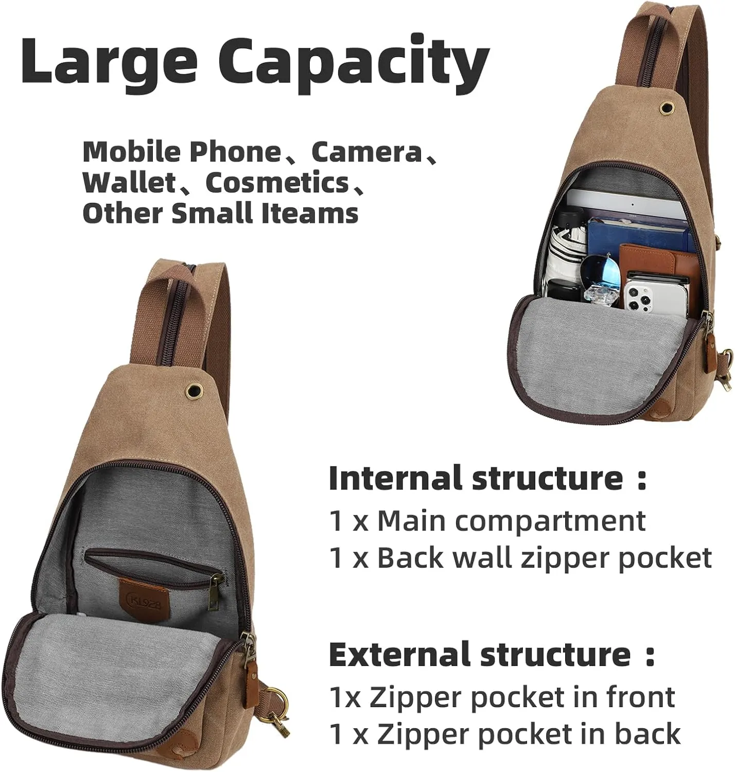 KL928 Canvas Sling Bag Crossbody Backpack Shoulder Casual Rucksack for Men Women