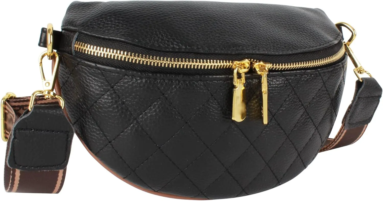 LABANCA Women Rivet Studded Zipper Pocket Shoulder Purse Faux Leather Waist Packs Rave Chest Bag Festival Fanny Bag Purse (07103 Black)
