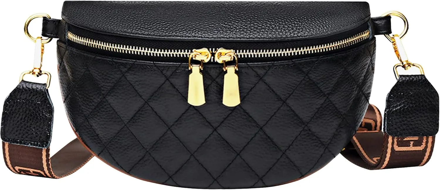 LABANCA Women Rivet Studded Zipper Pocket Shoulder Purse Faux Leather Waist Packs Rave Chest Bag Festival Fanny Bag Purse (07103 Black)