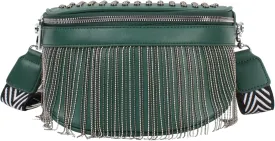 LABANCA Women Rivet Studded Zipper Pocket Shoulder Purse Faux Leather Waist Packs Rave Chest Bag Festival Fanny Bag Purse Green