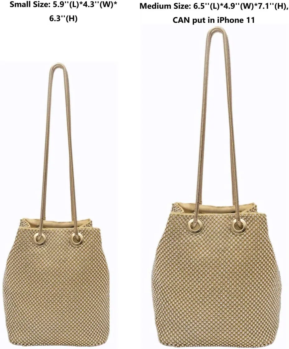 Luxury Full Rhinestone Bucket Bag, Bling Evening Bag Purse for Women