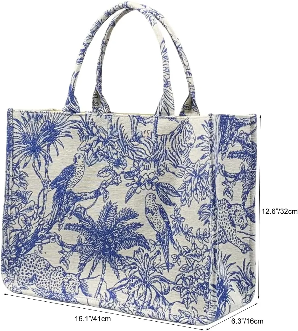 Luxury Large Tote Bag Retro Embroidery Jacquard Handbag Cotton Linen Bags for Women