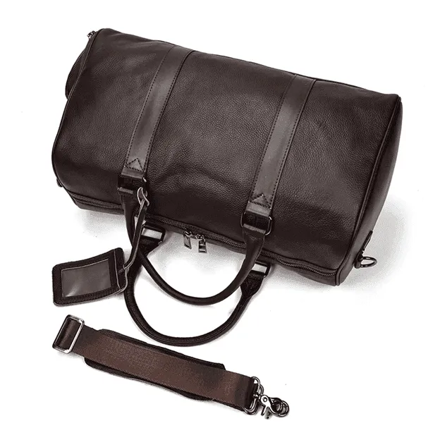 Mens Leather Overnight Luggage Weekender Duffel Bag Black