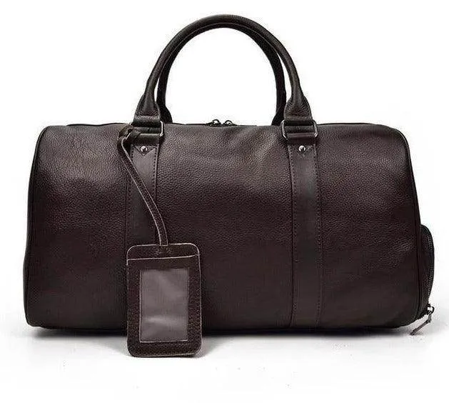 Mens Leather Overnight Luggage Weekender Duffel Bag Black