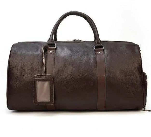 Mens Leather Overnight Luggage Weekender Duffel Bag Black