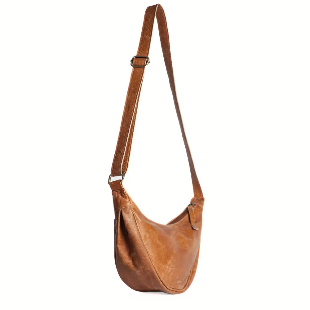 Moon Sling Leather Belt Bag - Camel